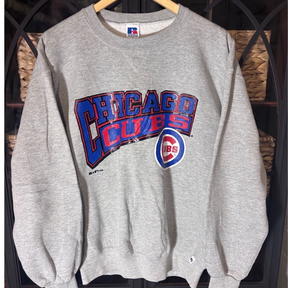 VTG Russell Athletic Sweatshirt Mens L Gray 1996 Chicago Cubs MLB Vintage USA